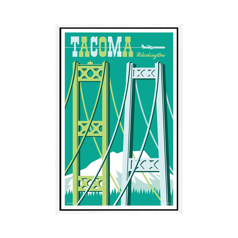 Tacoma Bridges Travel I by Jim Zahniser - Print on Canvas, White Framed, 66.04cm H x 45.72cm W x 3.81cm D