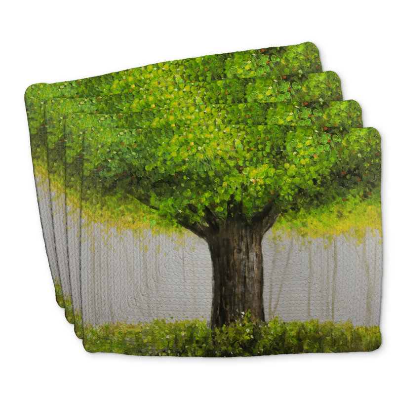 Ensemble de 4 napperons en polyester tressé | Grand arbre vert