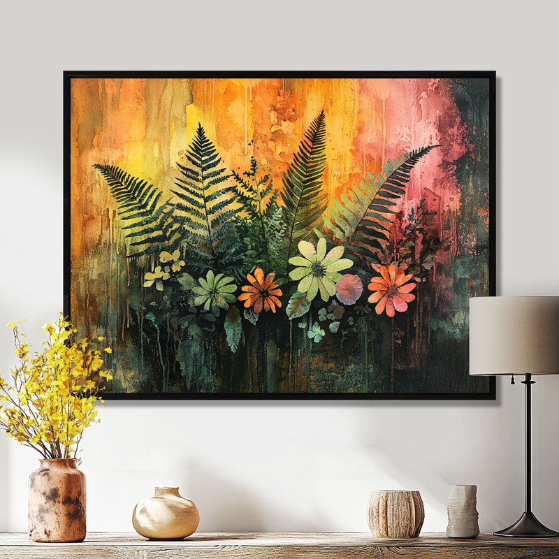 Donton - Floral Canvas Art Print, Noir, H 12 po x l 20 po, Cadre flottant