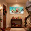 Ensemble de 3 impressions sur toile de Noël, père Noël avec renne et traîneau-512584360
