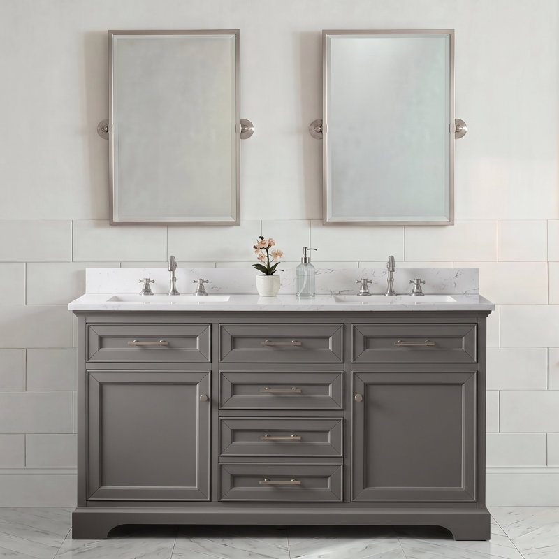 Thompson 60" W Double Vanity, Gray/Brushed Nickel