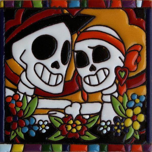 TalaMex 6"x6" Forever Yours. Day-Of-The-Dead Dia de los Muertos Mexican Tile