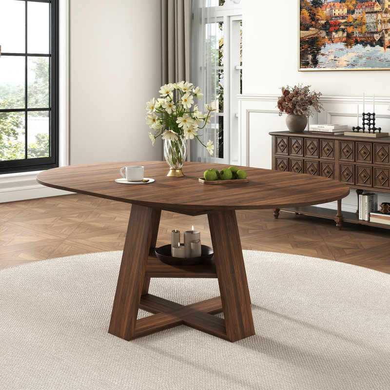 Table de salle à manger extensible ronde de 43 po avec compartiment de rangement caché, table de ferme moderne de style Mid-Century pour salle à manger
