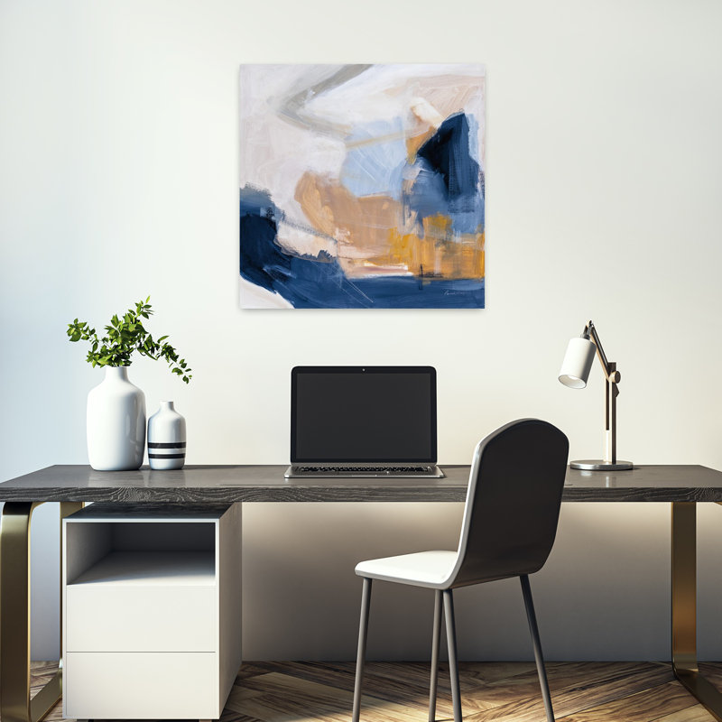Berge contemporaine avec art abstrait bleu, H 18 po x l 18 po
