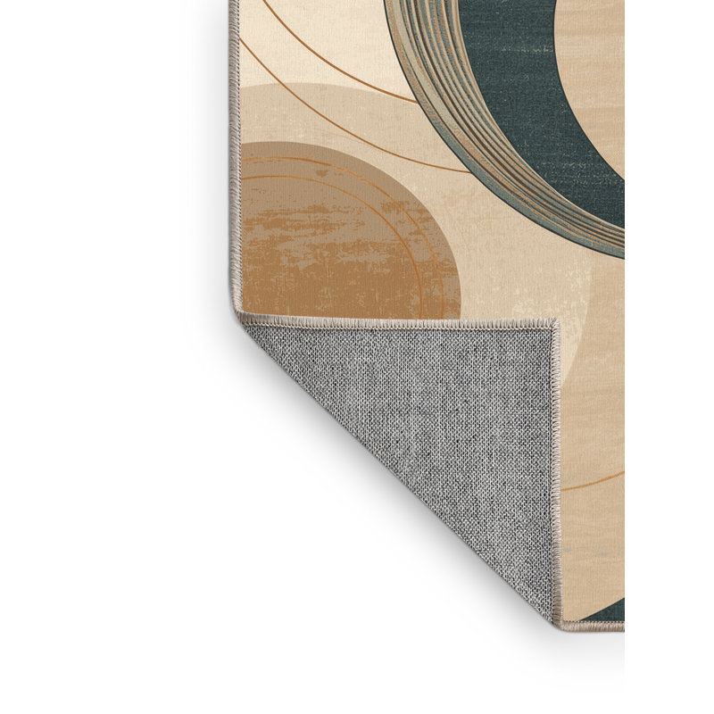 Machine Washable Orys Coastal Abstract Rug in Beige – Beige Binding, 2 x 3