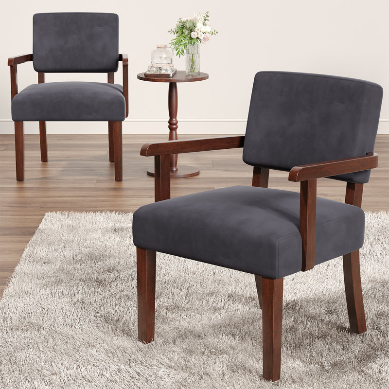 Soave 32.6'' Tall Velvet Accent Chairs Sets for Living Room, Accent Armchair with End Table, Velvet Gray