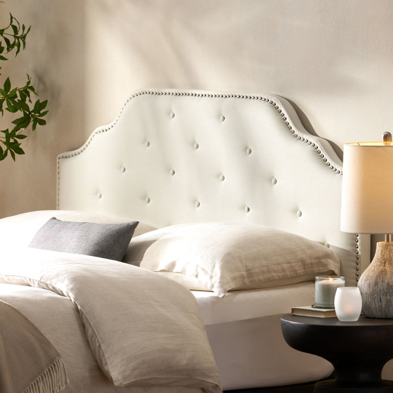 Fabric Headboard For Queen And Full Sized Rooms, Button With Chic Diamond Stitch Embroidery, Charming Nailhead Accents In Style Stitch,