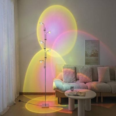 Polynescence Floor Hansel Modern Chrome Led Light With Adjustable Arms, Remote Control & Colour Filters For Customizable Ambiance