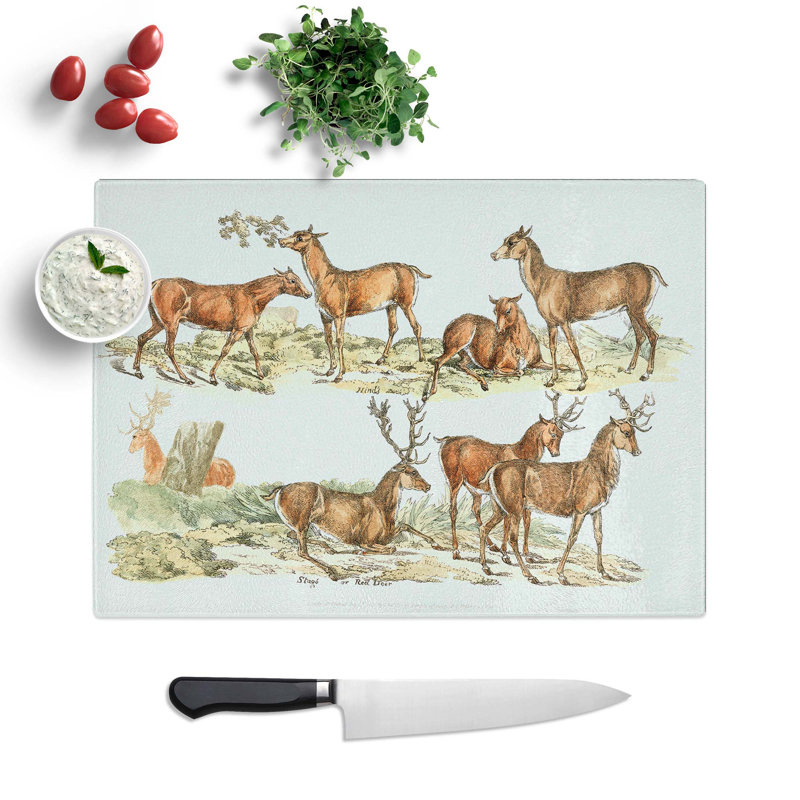 Tempered Glass Stags or Deer by Henry Alken Chopping Board, 39 cm W x 28.5 cm L