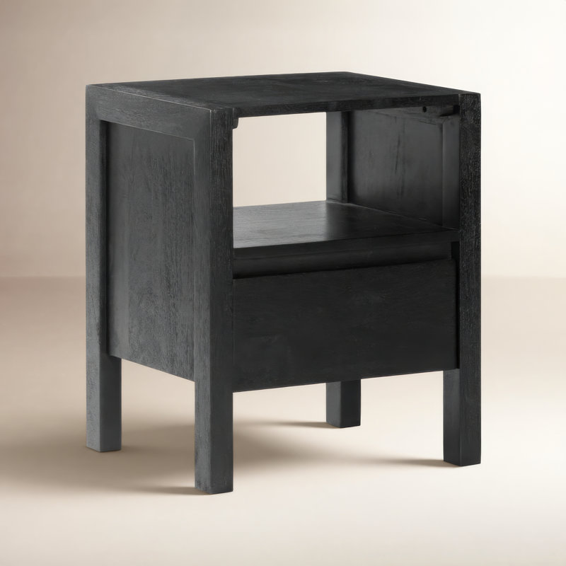 Stills Oslo 1-Drawer Solid Wood Nightstand , Black