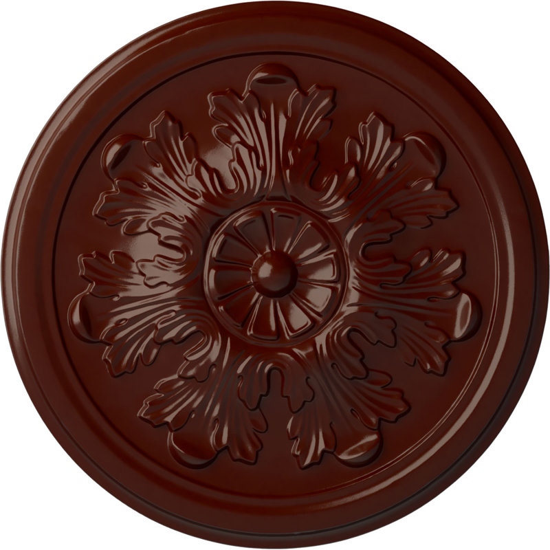 Médaillon de plafond en acanthe Endurathane Legacy, 12 3/4 po de diamètre x 7/8 po (convient aux auvents jusqu'à 3 1/2 po), fini acajou brossé peint à la main