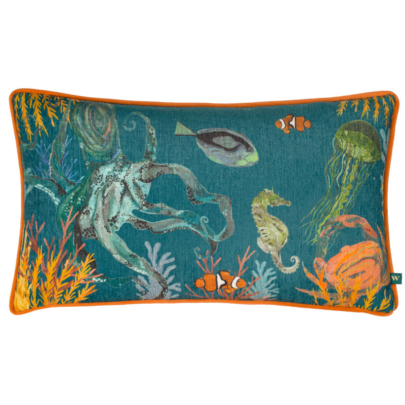 Floral Teal Rectangular Cushion