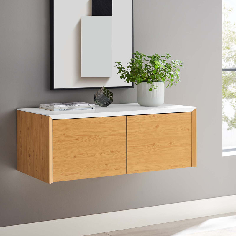 Modway Kinetic Wall-Mount Office Storage Cabinet, White/Natural