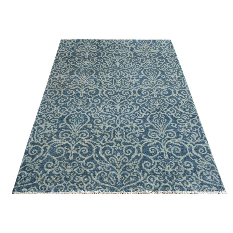 Tapis bleu clair en laine noué à la main One-of-a-Kind Kafkaz Peshawar Cyrena