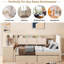 Lit de jour rembourré avec 2 tiroirs, tablettes de rangement, armoires rabattables et table d'appoint, rayures verticales-1036618615