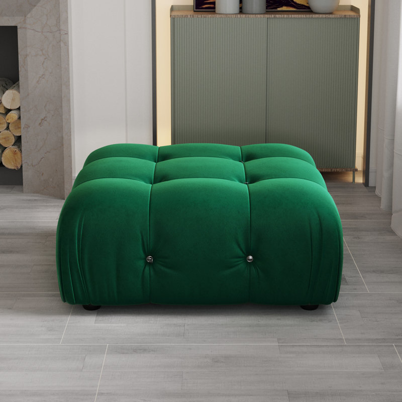 Repose-pieds carré standard en velours Jesse, Vert