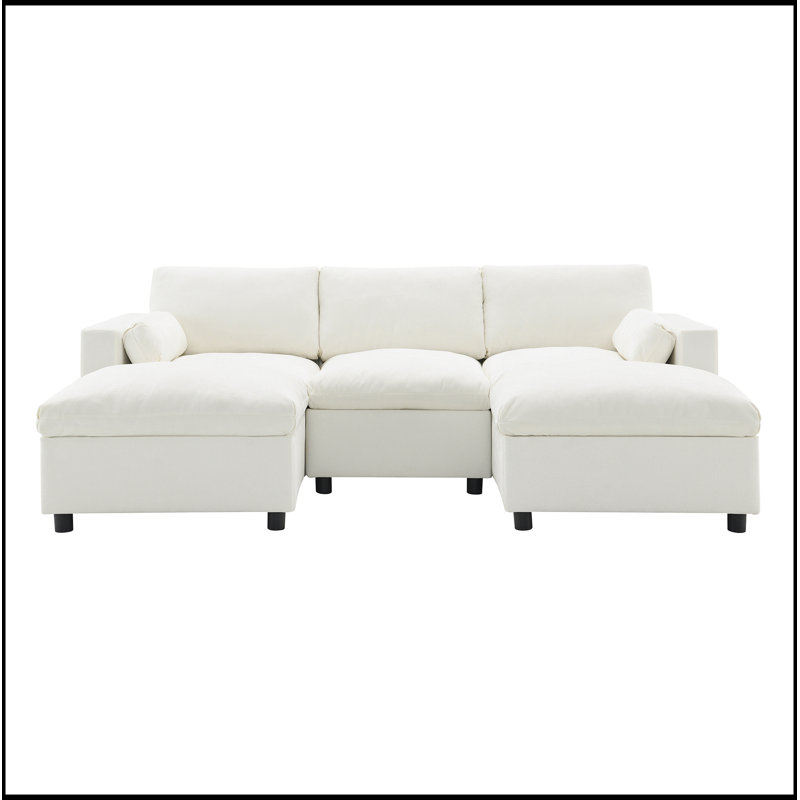 Canapé modulaire confortable en U avec rangement et fonctionnalité de canapé-lit, Blanc