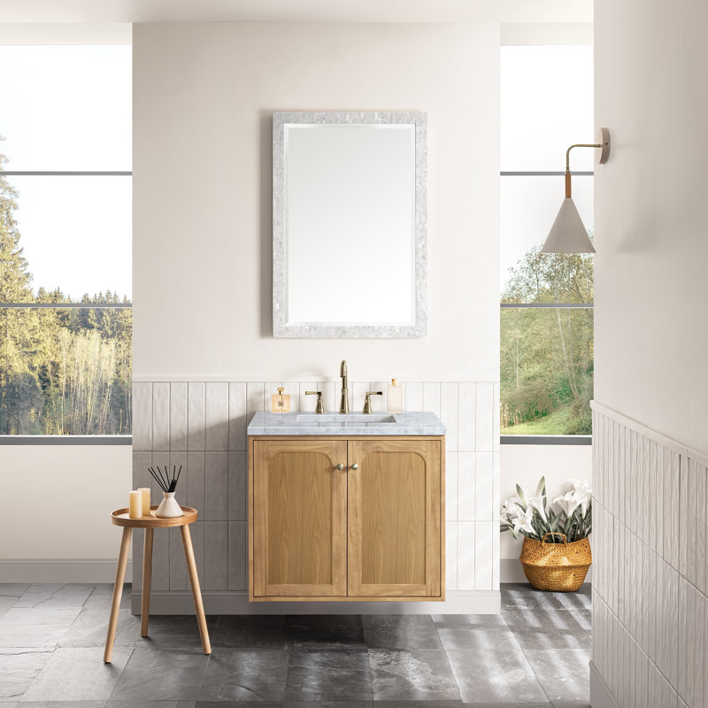 Laurent 30'' W Single Vanity, Light Natural Oak, Carrara White, 8" Widespread