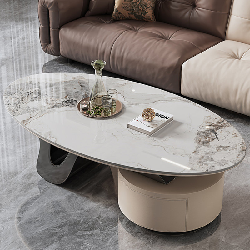 Oval rock panel coffee table living room, 16.9" H x 55.1" L x 29.5" W