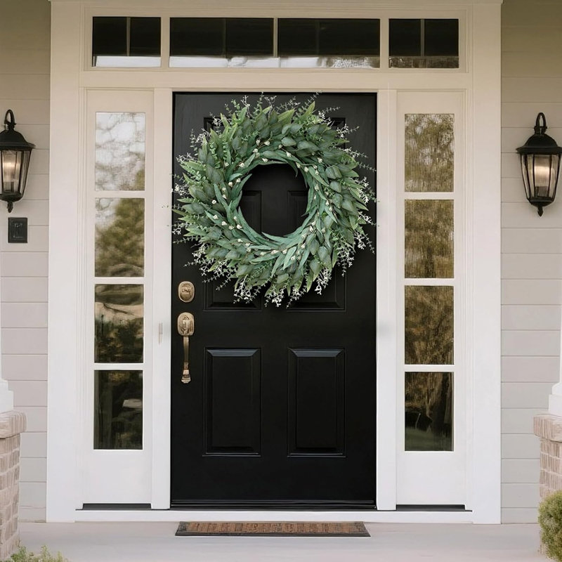 Couronne d'eucalyptus artificiel 32 po pour porte d'entrée - Grande verdure à suspendre à la ferme pour l'intérieur / l'extérieur pour porche, fenêtre et toutes saisons