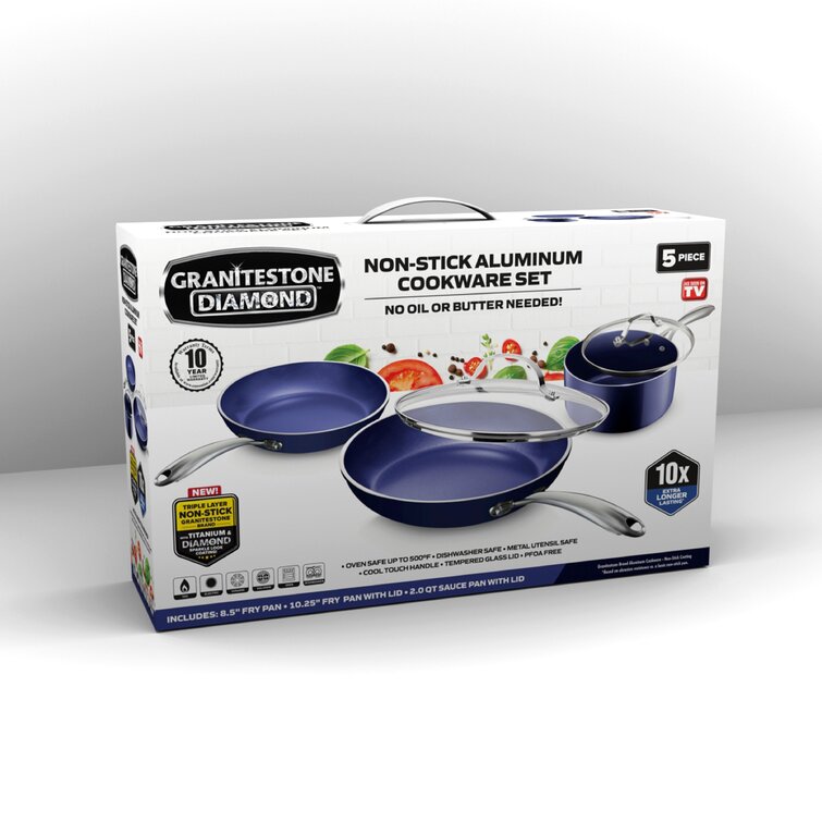 Granitestone Blue 10.5'' Nonstick Square Griddle Pan with Stay Cool Handle,  Oven & Dishwasher Safe