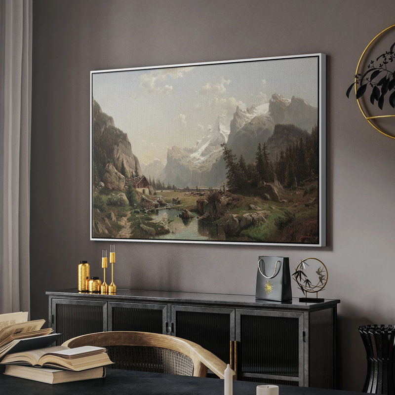 Paysage rétro - CDXLV III, H 25 po x l 37 po x P 2 po, Toile encadrée flottée blanche