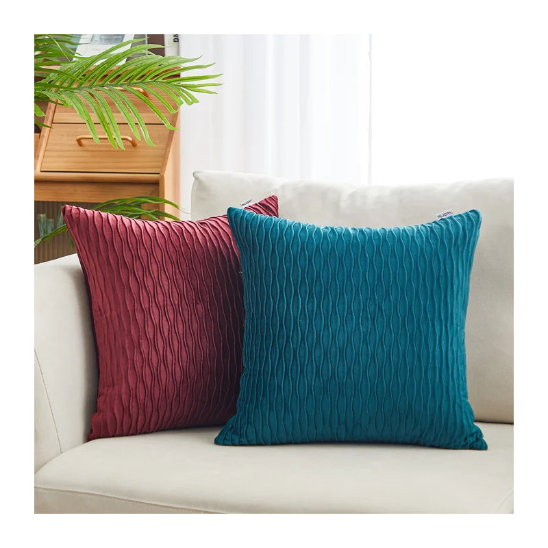  Housse de coussin géométrique en velours, Bourgogne