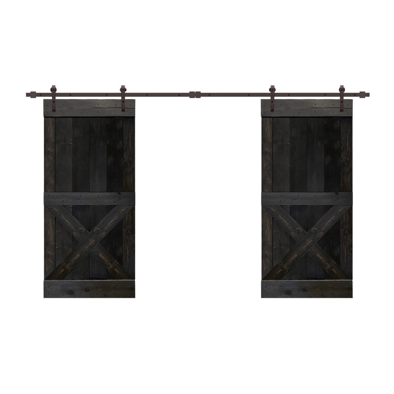 Porte de grange à panneaux et en métal avec trousse de quincaillerie d'installation, 42 po x 84 po, Noir anthracite