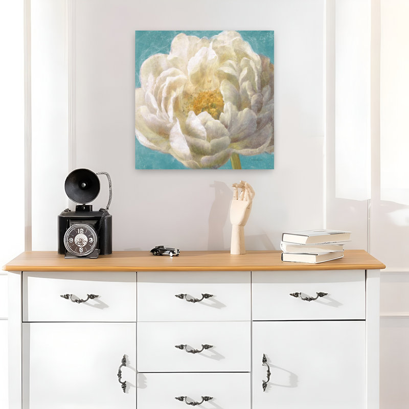 Art traditionnel en fleurs avec fleurs bleues, H 18 po x l 18 po
