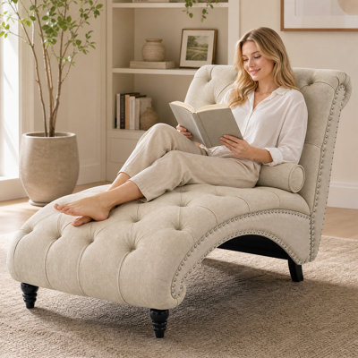 50'' Upholstered Ergonomic Chaise Lounge Leisure Reading Chair