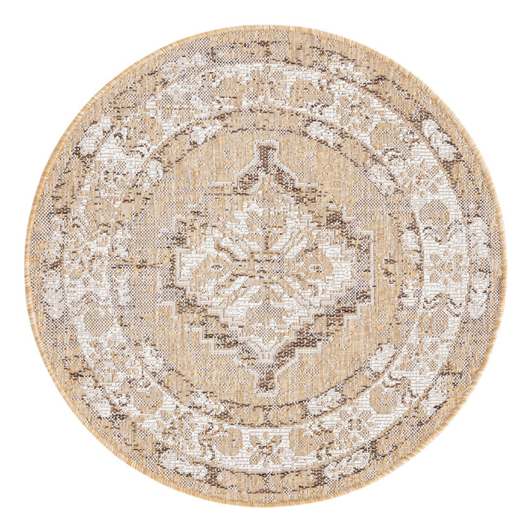 Oriental Machine Woven Polypropylene Indoor / Outdoor Area Rug in Natural