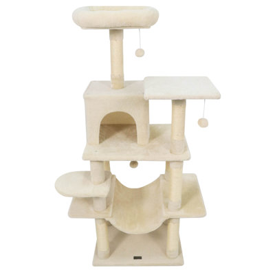 58” Tall Multi-level Cat Tree with Upholstered Perch & Cat Condo, Comfy Hammock Beige