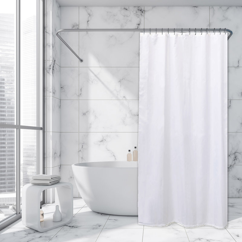 Solid Colors Extra Long Shower Curtain Polyester with Matching Hooks, White