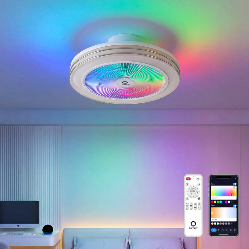 Lumary 18" Smart WiFi & Bluetooth Ceiling Fan with Light, RGBAI Flush Mount Ceiling Fan, 6 Speeds, Compatible with Alexa, Google Assistant, Remote Control