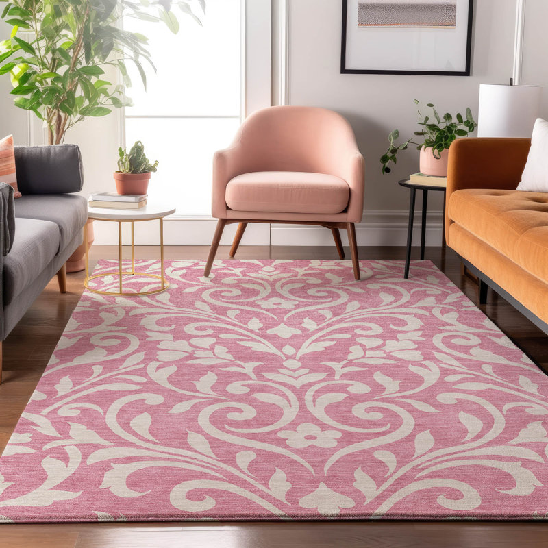 Premium Machine Washable Prisco Pink Rug, Rectangle 10' x 14'