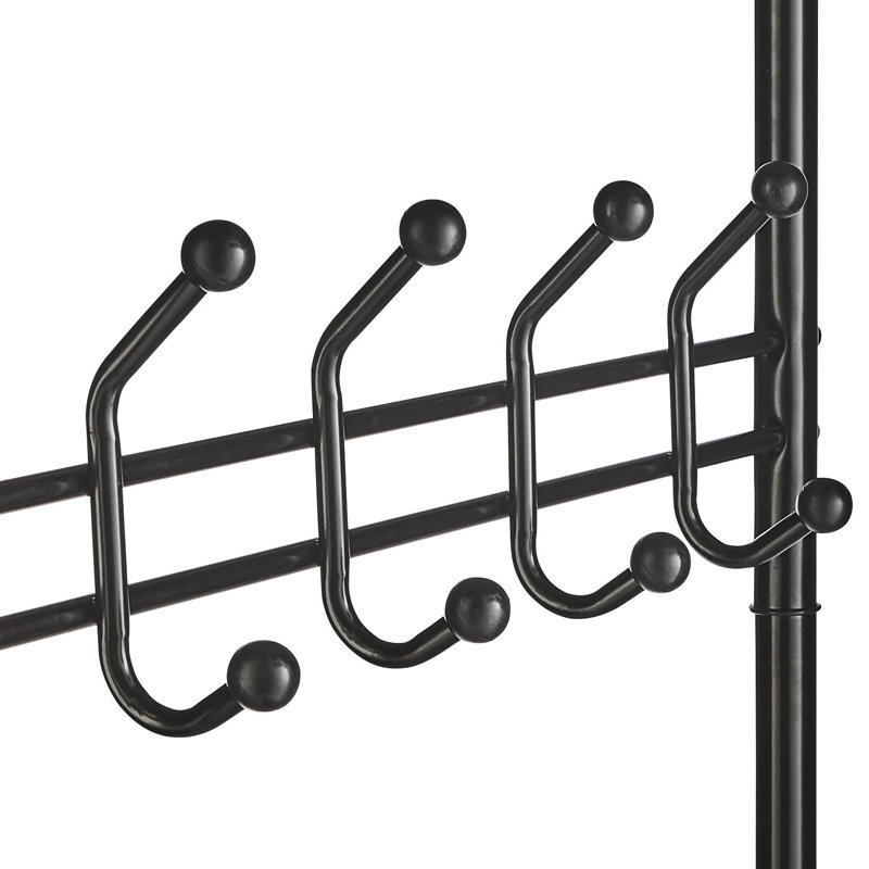 Hallway Coat Stand Steel Hall Tree with Shoe Storage, Black