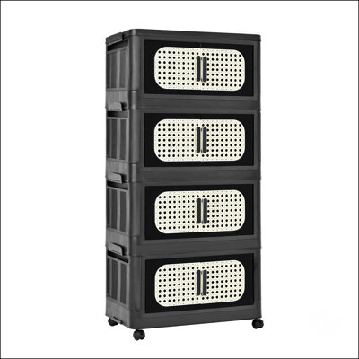 20-Inch Wide Folding Storage Cabinet With 4 Tiers, Magnetic Door, And Wheels For Versatile Organization
