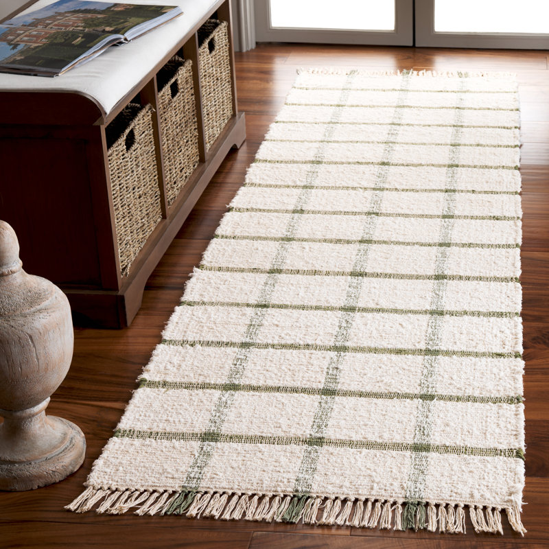 Tapis en coton recyclé tissé à la main Nuriye, Tapis de couloir 2 pi 3 po x 8 pi
