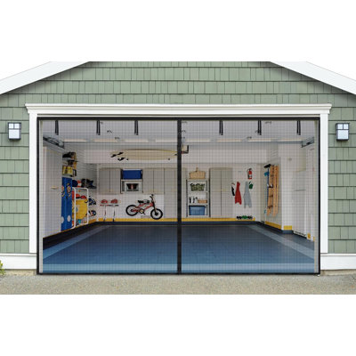 Magnetic Garage Door Screen For 2 Car 16x7 Ft Garage Screen Doors For 2 Car Garage, Double Door Screen Magnetic Closure Mesh Screen Door With 36 Magnets, Fits Door Up To 194" X 84" Black