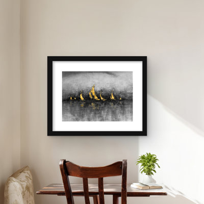 Gold Sailboats - Marine Abstract Framed Matted Print Decor