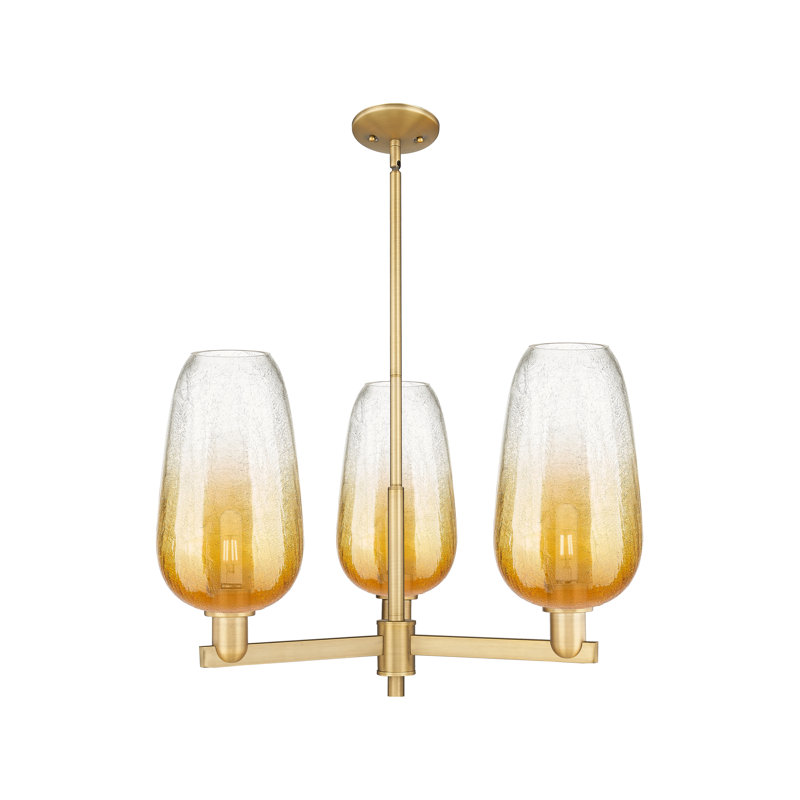 Lustre suspendu 3 lumières Godalming, Ambre, Laiton brossé