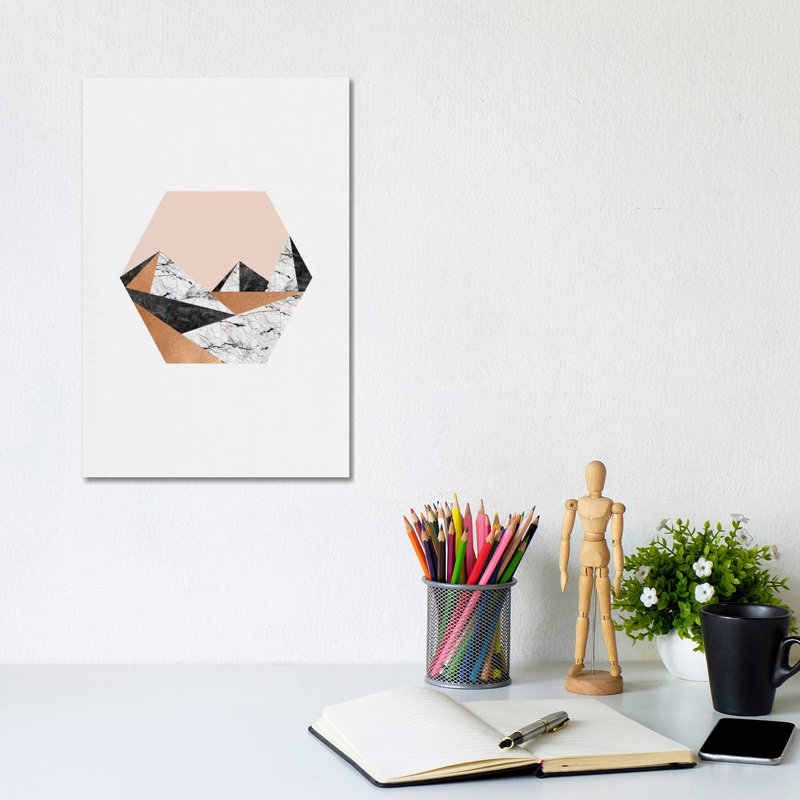 Geo Landscape Hexagon - Wrapped Canvas Painting, 30.48cm H x 20.32cm W x 1.91cm D