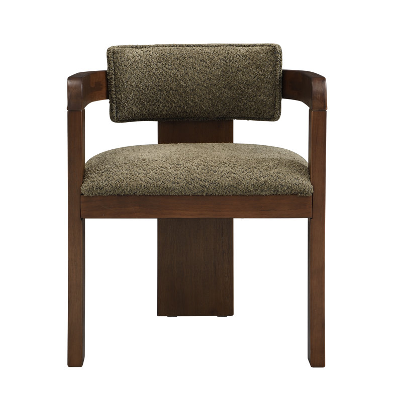 Lyddia 23.50"Wide Modern Neoclassical Upholstered Dining Arm Chair with Fluted Wood Frame, 2, Green Cushion/Walnut Frame
