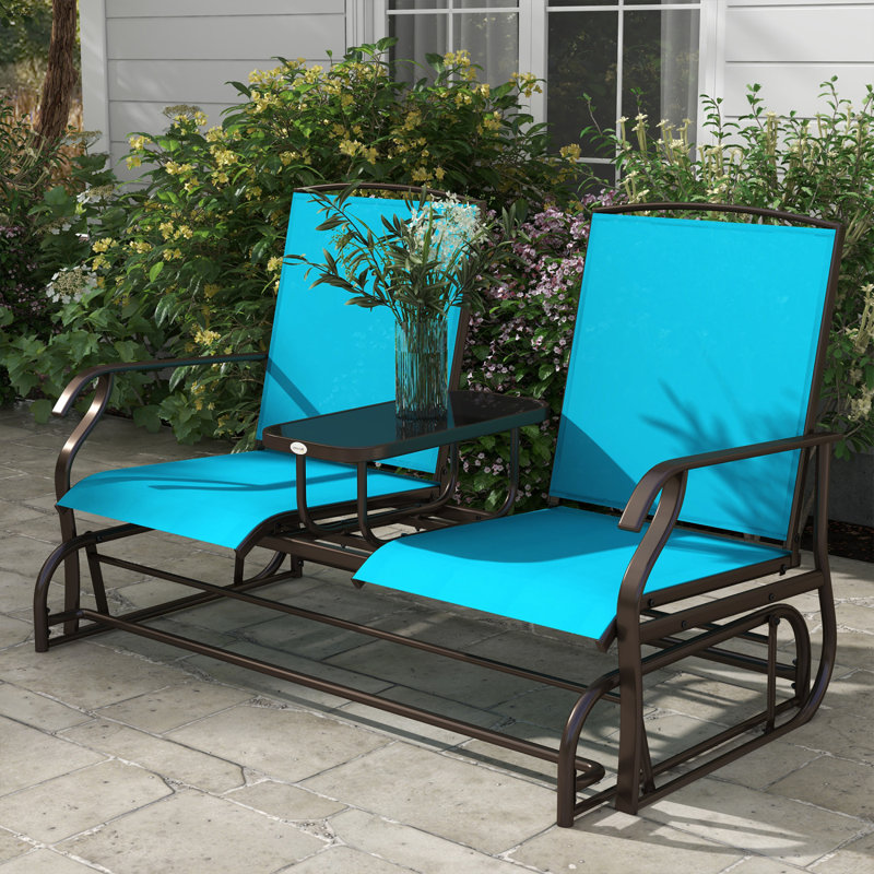 Banc oscillant d'extérieur en tissu maillé bleu pour patio