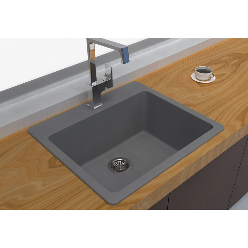 Granite 25" L x 22" W Dual Mount Kitchen Sink, Gray