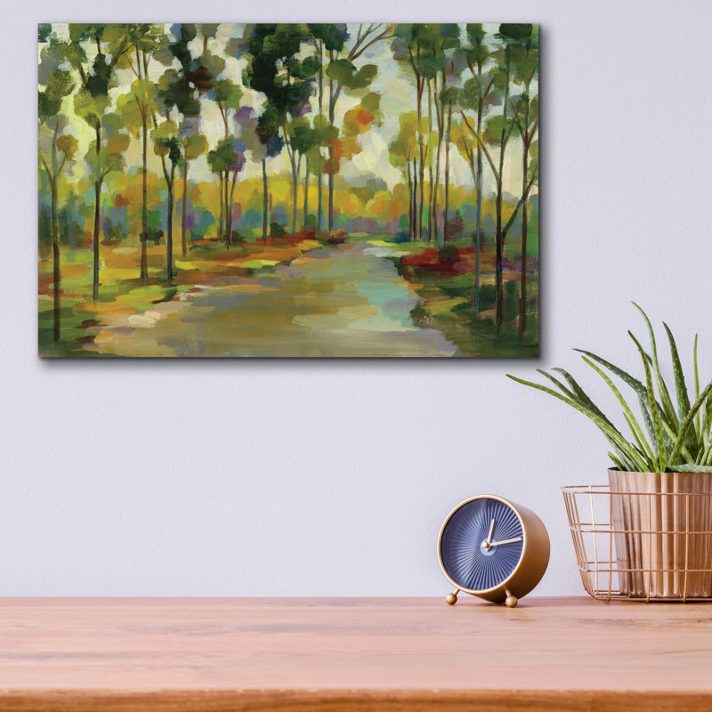 «Path in the Forest» par Silvia Vassileva, art mural en verre acrylique, H 12 po x l 16 po x P 0,13 po