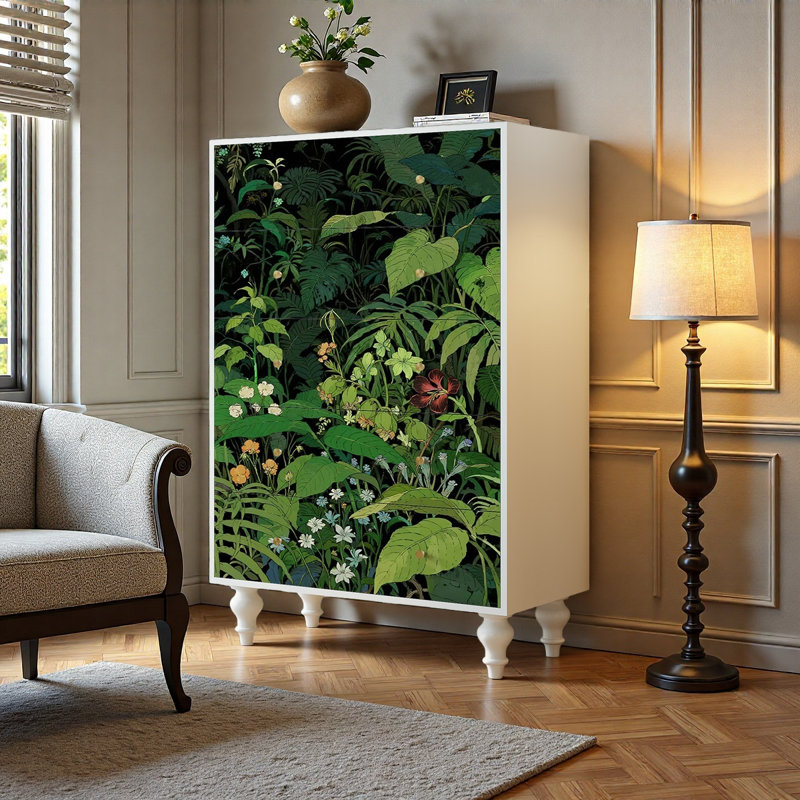 Armoire de rangement florale en bois massif à 5 tiroirs Floral