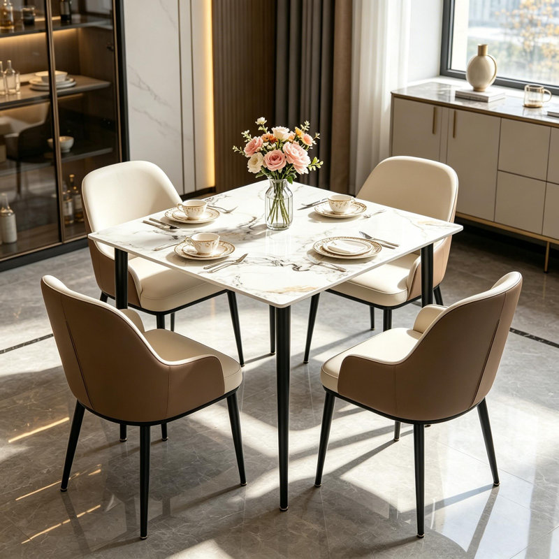 Fung Marble Top Metal Base Dining Table, Cold Jadeite