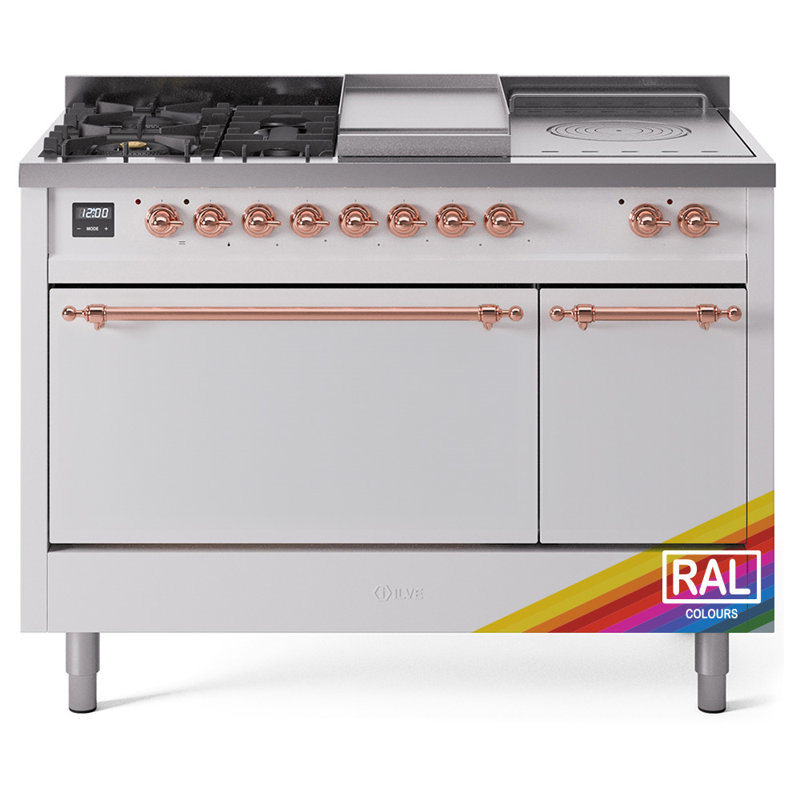 ILVE Nostalgie II, cuisinière à double combustible de 48 po, 5 brûleurs, plaque chauffante, surface de cuisson française