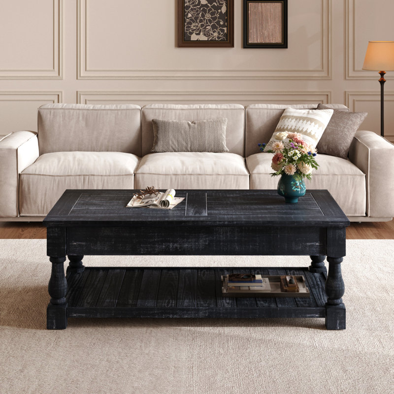 Table basse à plateau relevable avec tablette fixe Farmhouse, Noir